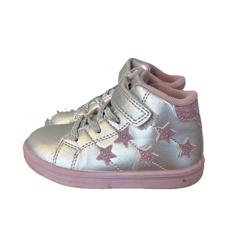 Lelli Kelly High Top Sneakers Girls Size 22 US 6 Silver Stars Shoes Toddler